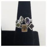 Group of 5  Stacking Peridot, Amethyst, Garnet, Aquamarine, & Citrine Sterling Silver Rings. Size 10 - 10.25.