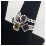 Group of 5  Stacking Peridot, Amethyst, Garnet, Aquamarine, & Citrine Sterling Silver Rings. Size 10 - 10.25.
