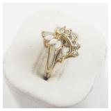 Created Opal & Rhinestone Gold Plated ring. Size 8 - 8.25.