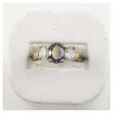 Three Stone Cz & Amethyst Gold Plated ring. Size 8 - 8.25.