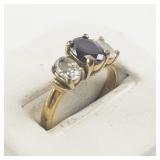 Three Stone Cz & Amethyst Gold Plated ring. Size 8 - 8.25.