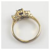 Three Stone Cz & Amethyst Gold Plated ring. Size 8 - 8.25.