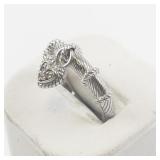 Judith Ripka Dangling Heart Cz Charm Sterling Silver Ring. Size 11 - 11.25.