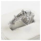 Judith Ripka Dangling Heart Cz Charm Sterling Silver Ring. Size 11 - 11.25.