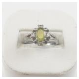 Peridot & Cz Sterling Silver Ring. Size 5 - 5.25.