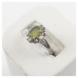 Peridot & Cz Sterling Silver Ring. Size 5 - 5.25.