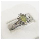 Peridot & Cz Sterling Silver Ring. Size 5 - 5.25.