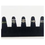 Group of 10 Silver Tone Base Metal Rings. Size 6.75-7.