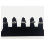 Group of 10 Silver Tone Base Metal Rings. Size 6.75-7.