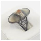 Natural Blister Pearl Sterling Silver Ring. Size 6.5 - 6.75.