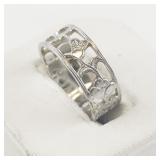 AVON Openwork Floral Silver Tone Base Metal Band. Size 7.5 - 7.75.