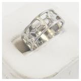 AVON Openwork Floral Silver Tone Base Metal Band. Size 7.5 - 7.75.