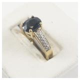 Sapphire & Diamond Gold Plated ring. Size 6 - 6.25.