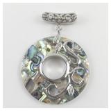 Abalone Leafy Silver Tone Base Metal Slide Pendant (No Chain).