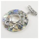 Abalone Leafy Silver Tone Base Metal Slide Pendant (No Chain).