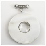 Abalone Leafy Silver Tone Base Metal Slide Pendant (No Chain).