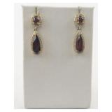 Stunning Garnet & Cz Vermeil (Sterling Silver) Dangle Earrings .