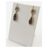 Stunning Garnet & Cz Vermeil (Sterling Silver) Dangle Earrings .