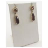 Stunning Garnet & Cz Vermeil (Sterling Silver) Dangle Earrings .
