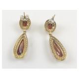 Stunning Garnet & Cz Vermeil (Sterling Silver) Dangle Earrings .