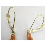 Carved Floral & Women Coral 18K Yellow Gold Dangle Earrings