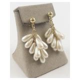 Trifari  Comfort Clip Dangle Pearl Cluster Gold Plated clip-On Earrings .