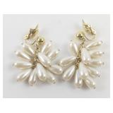 Trifari  Comfort Clip Dangle Pearl Cluster Gold Plated clip-On Earrings .