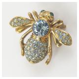 Joan Rivers Blue Crystal Pave Base Metal Bee Brooch.