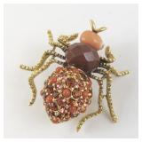 Joan Rivers Red Rhinestone Pave Base Metal Spider Brooch.