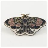 Roses & Night sky Enamel Base Metal Moth Brooch.