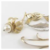 Vintage Leaf & Pearl Style Gold & Silver Tone Base Metal Brooches.