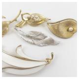 Vintage Leaf & Pearl Style Gold & Silver Tone Base Metal Brooches.