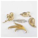Vintage Leaf & Pearl Style Gold & Silver Tone Base Metal Brooches.