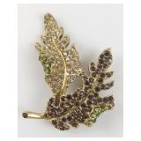 AVON Rhinestone Accented Gold Tone Base Metal Leaf Brooch