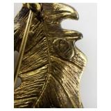 AVON Rhinestone Accented Gold Tone Base Metal Leaf Brooch