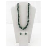Malachite Bead Necklace & Stud Earrings Set.