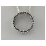 Classic Cz Circle Sterling Silver Slide Pendant Necklace.