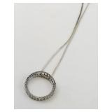 Classic Cz Circle Sterling Silver Slide Pendant Necklace.