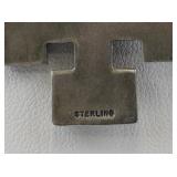 Modern Block Crucifix Sterling Silver Pendant Necklace .