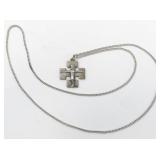 Modern Block Crucifix Sterling Silver Pendant Necklace .