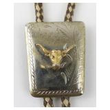 Longhorn Two Tone Base Metal Bolo Tie Necklace.