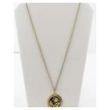 Damascus Bird & Floral Gold Plated pendant Necklace .