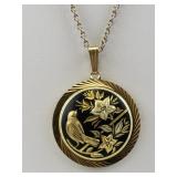 Damascus Bird & Floral Gold Plated pendant Necklace .