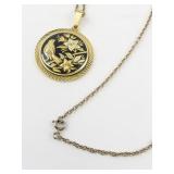 Damascus Bird & Floral Gold Plated pendant Necklace .