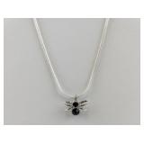 Simple Spider Sterling Silver Pendant Necklace .