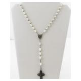 Mother Of Pearl Sterling Silver Rosary Necklace.