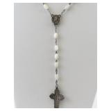 Mother Of Pearl Sterling Silver Rosary Necklace.