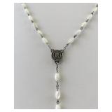 Mother Of Pearl Sterling Silver Rosary Necklace.