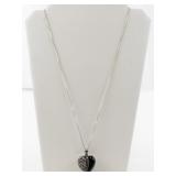 Designs by FMC Marcasite & Onyx Sterling Silver Pendant Necklace .