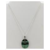Malachite Sterling Silver Pendant Necklace .